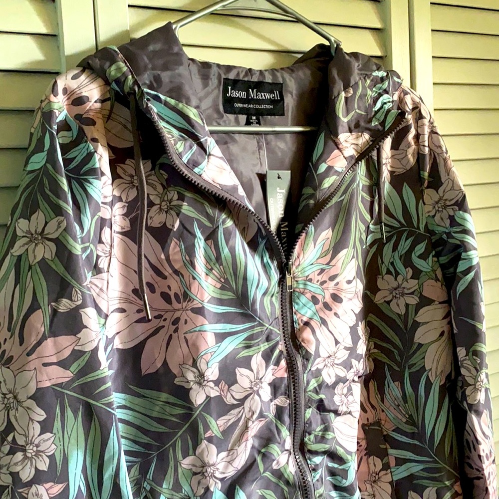 NWT Hooded Floral Windbreaker